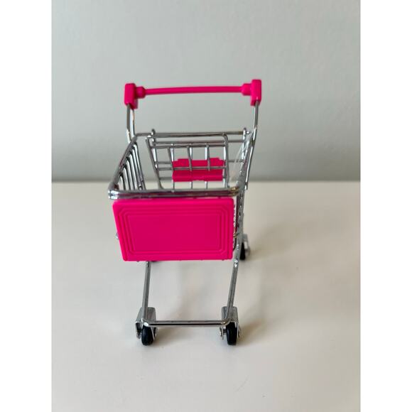 Mini Chrome Shopping Cart Silver Pink 4.5" Tall Storage Utility Toy Lot - Picture 7 of 11
